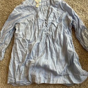 J. Jill Blue Blouse with 3/4 Sleeves and Mandarin Collar